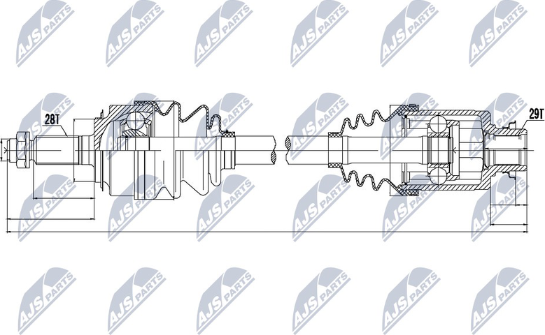 Полуось (привод в сборе, приводной вал) NTY. Артикул NPW-HD-042