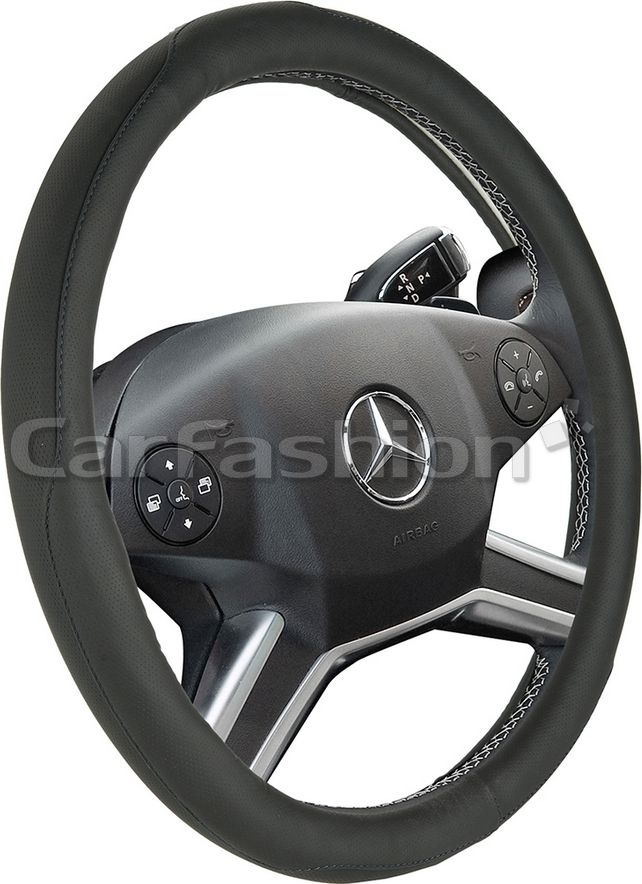 Оплётка на руль CarFashion Creek (размер L, экокожа, цвет ЧЕРНЫЙ/ЧЕРНЫЙ). Артикул 31287