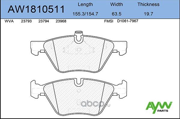Колодки тормозные передние BMW 3 (E90) 1.8-3.3 05>/5 (E60) 2.0-2.5 03 (Aywiparts). Артикул AW1810511