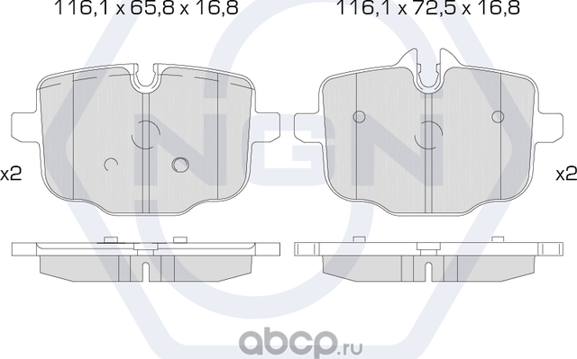 Колодки тормозные керамические, задние (NGN). Артикул 3502228