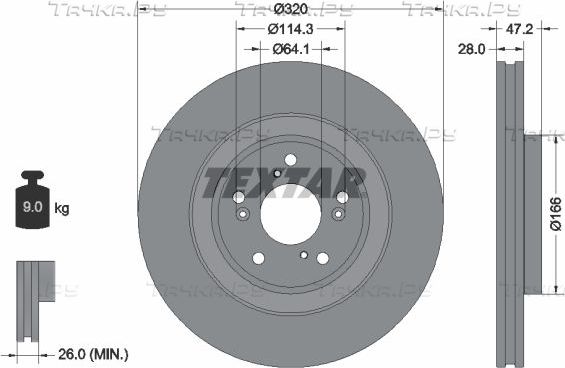 Тормозной диск Textar Pro. Артикул 92306203