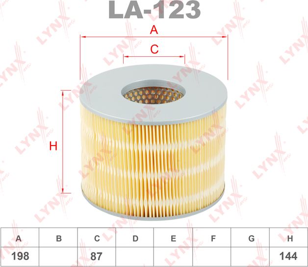 Воздушный фильтр LYNXauto для Toyota Hilux VI 1997-2005. Артикул LA-123