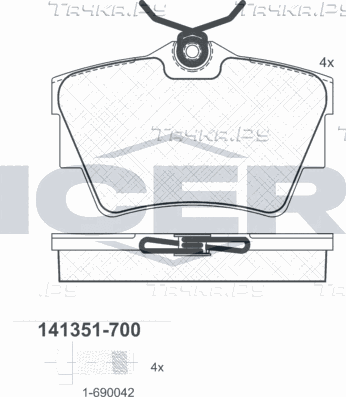 Тормозные колодки Icer задние для Opel Vivaro B 2014-2018. Артикул 141351-700