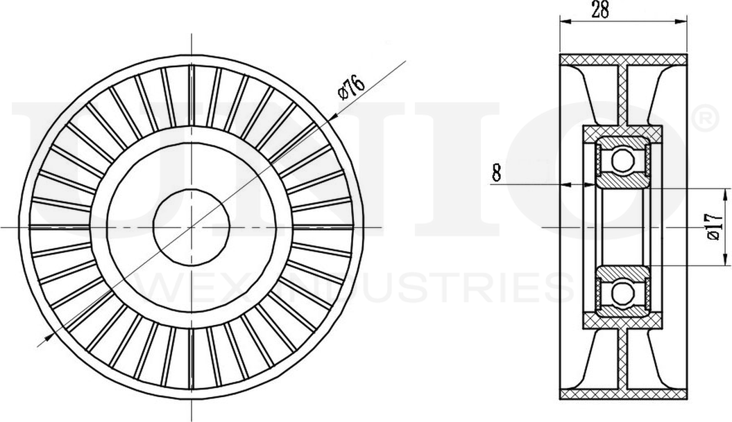 Ролик поликлинового ремня натяжной (Unio). Артикул TNS-10175