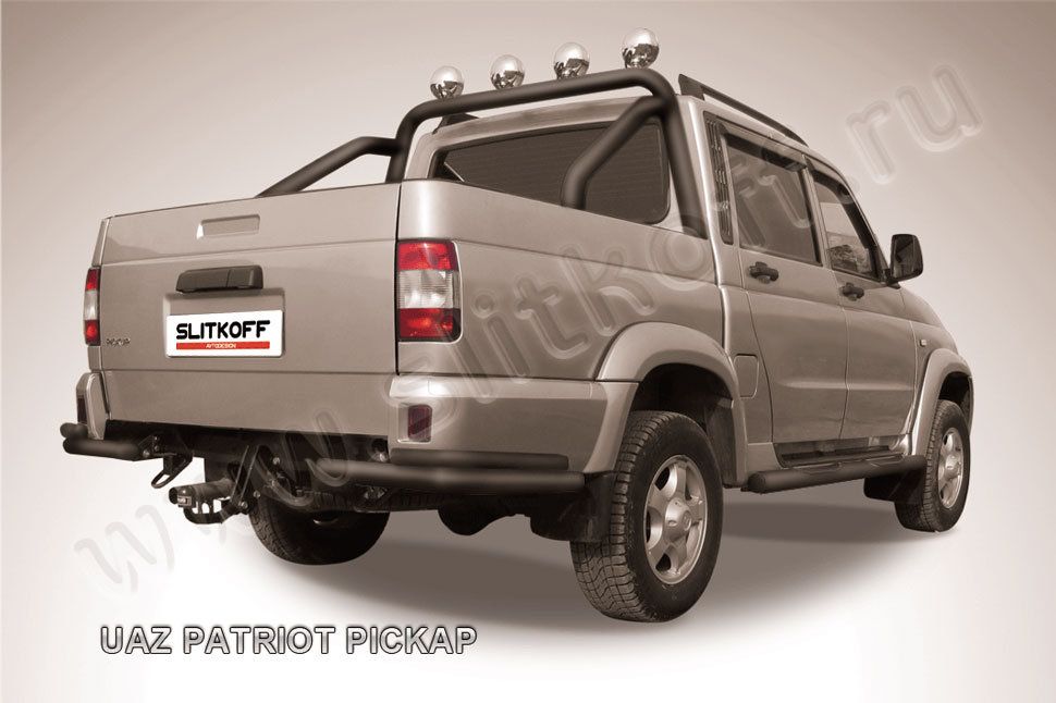Защита Slitkoff задняя d57/42 уголки двойные ЧЕРНАЯ матовая для УАЗ Pickup 2007-2014. Артикул UPpic008B