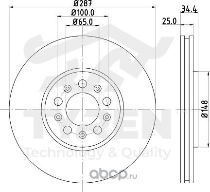 Тормозной диск (Tyren). Артикул TYR1019601