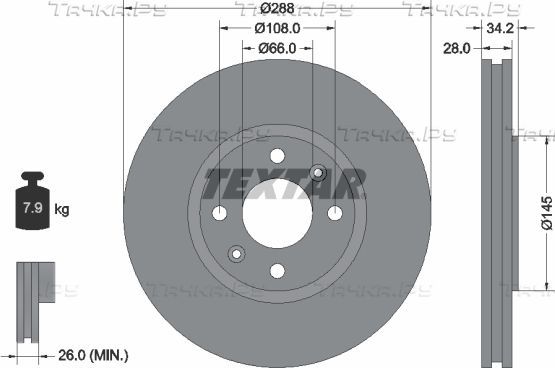 Тормозной диск Textar передний для Citroen Xantia I 1995-2003. Артикул 92107800