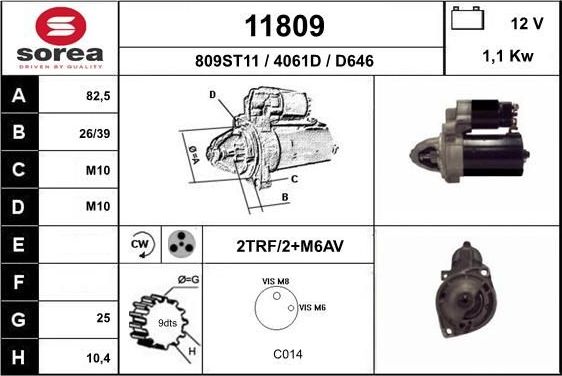Стартер EAI для Mercedes-Benz Sprinter 901, 902 1995-2006. Артикул 11809