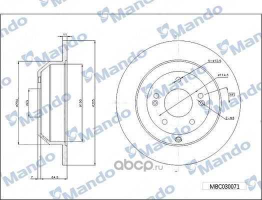 Диск тормозной KIA Sorento prime (14-) задний (1шт.) MANDO. Артикул MBC030071