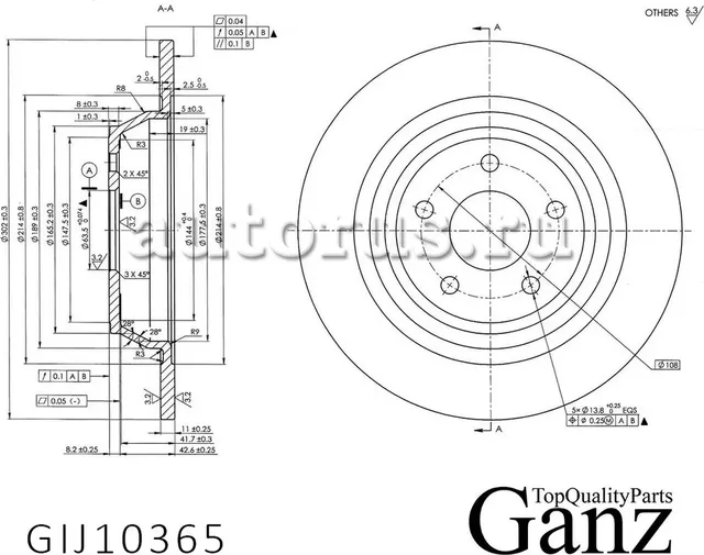 Диск тормозной задний с покрытием FORD Mondeo V HATCHBACK GANZ GIJ10365 Ganz. Артикул GIJ10365
