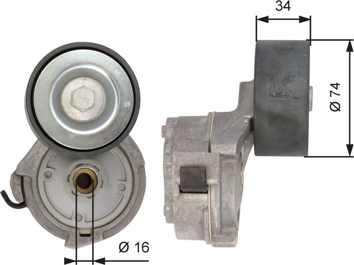 Натяжной ролик (натяжитель) приводного клинового зубчатого ремня Gates (Металл). Артикул T38559