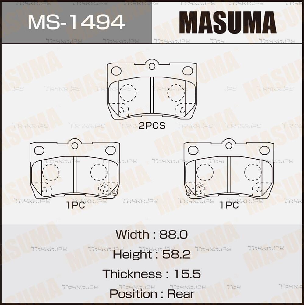 Тормозные колодки Masuma задние для Toyota Mark X I 2004-2009. Артикул MS-1494