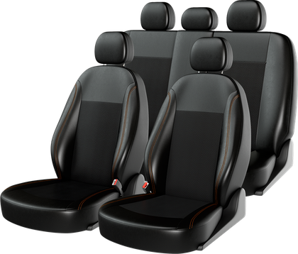 Чехлы универсальные CarFashion Atom Leather на сидения авто, цвет Черный/Черный/Оранжевый. Артикул 10956