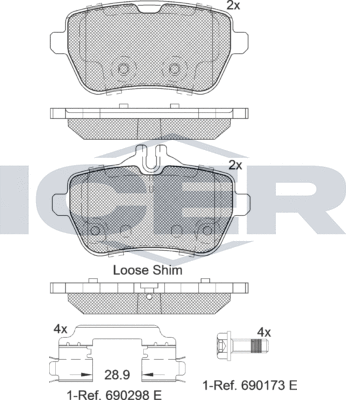 Тормозные колодки Icer. Артикул 182076