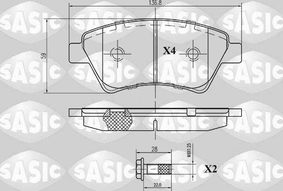 Тормозные колодки Sasic передние для Renault Kangoo I 2000-2009. Артикул 6214006