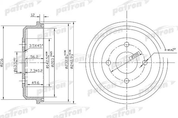 Тормозной барабан Patron. Артикул PDR1533
