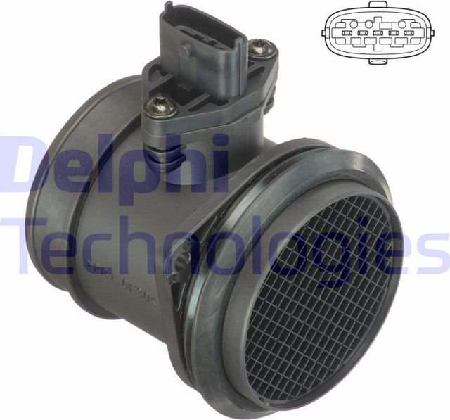 Датчик массового расхода воздуха (ДМРВ) Delphi для Volvo S40 II 2004-2012. Артикул AF10411-12B1