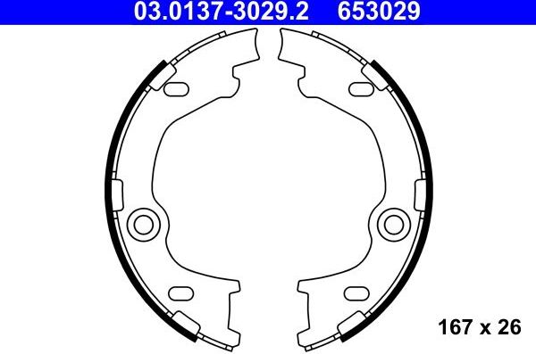 Тормозные колодки (стояночная тормозная система) ATE задние для Kia Ceed I 2006-2012. Артикул 03.0137-3029.2