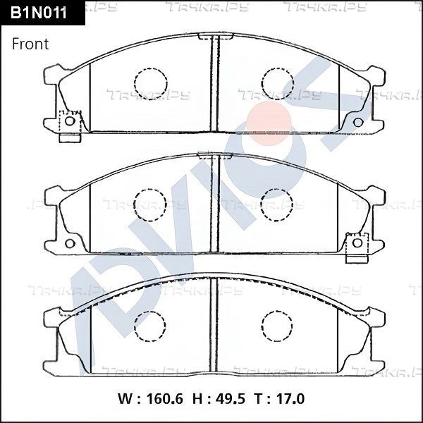 Тормозные колодки Advics передние для Nissan Urvan III (E24) 1987-2002. Артикул B1N011