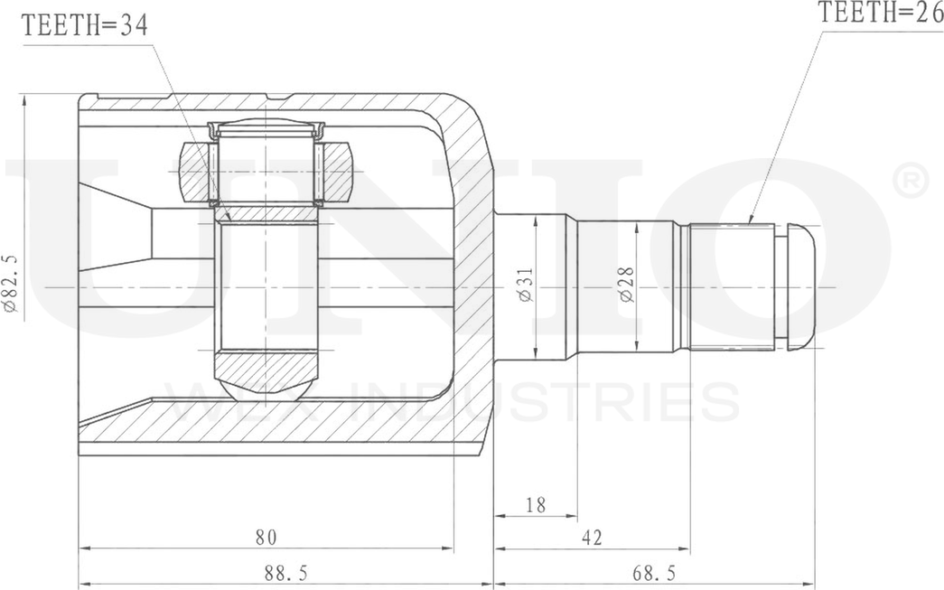 ШРУС внутренний (Unio). Артикул CVJ-30052