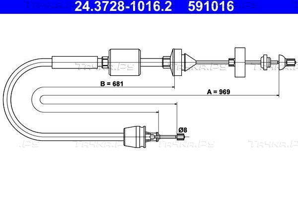 Трос сцепления ATE для Renault Kangoo I 1998-2009. Артикул 24.3728-1016.2