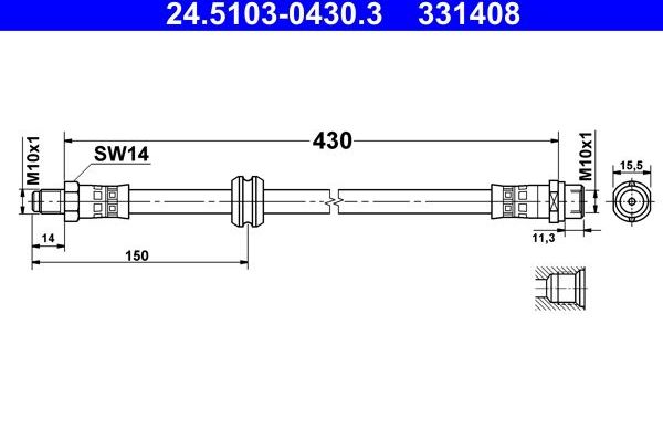 Тормозной шланг ATE передний для BMW Z3 I 1995-2002. Артикул 24.5103-0430.3