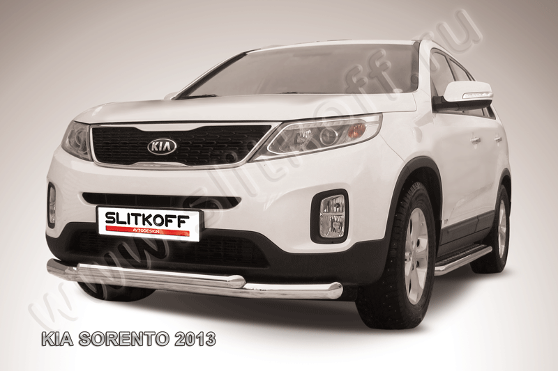 Защита Slitkoff переднего бампера d76/57 двойная для Kia Sorento II рестайлинг 2012-2026. Артикул KS13-001