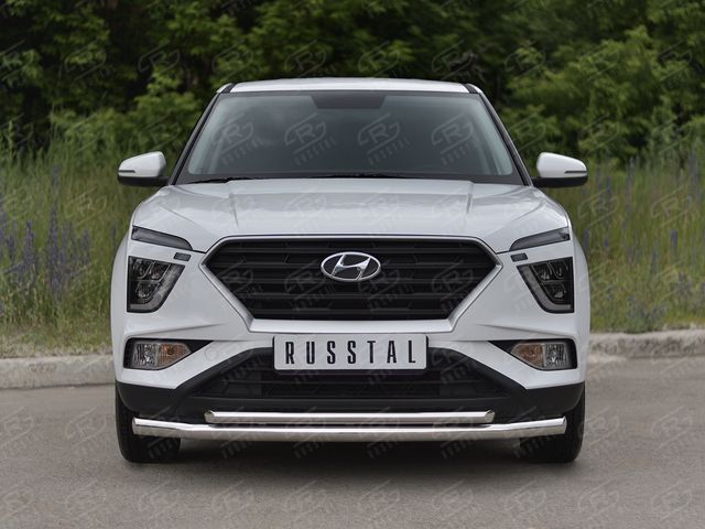 Защита RusStal переднего бампера d63 секции-d42 дуга для Hyundai Creta II 2021-2026. Артикул HCRZ-003818