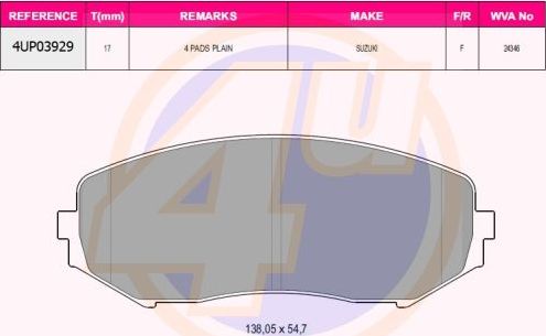 Тормозные колодки 4U передние для IVECO Massif 2008-2011. Артикул 4UP03929