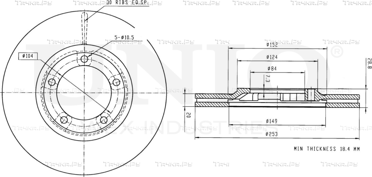 Диск тормозной (Unio). Артикул BRD-20407