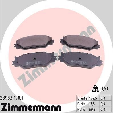 Тормозные колодки Zimmermann передние для Lexus IS II 2005-2015. Артикул 23983.178.1