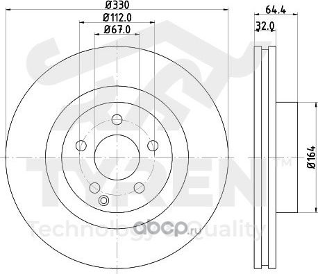 Тормозной диск (Tyren). Артикул TYR1015141