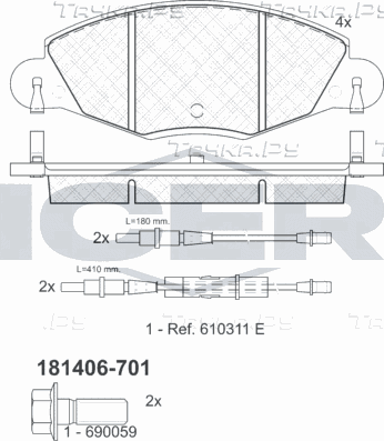 Тормозные колодки Icer передние для Citroen C5 I 2001-2008. Артикул 181406-701