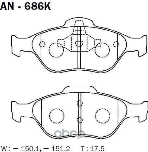 Колодки тормозные перед MAZDA2 DY 03-07 (Akebono). Артикул AN686K