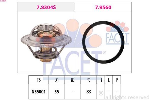 Термостат Facet Made in Italy - OE Equivalent для Lancia Zeta 1998-2000. Артикул 7.8304