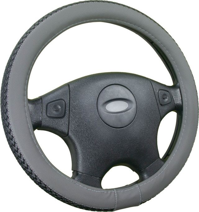 Оплётка на руль CarFashion Braid (размер M, экокожа, цвет ЧЕРНЫЙ/СЕРЫЙ). Артикул 31555