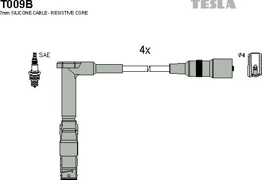 Высоковольтные провода (провода зажигания) (комплект) Tesla для Mercedes-Benz C-Класс I (W202) 1993-2000. Артикул T009B