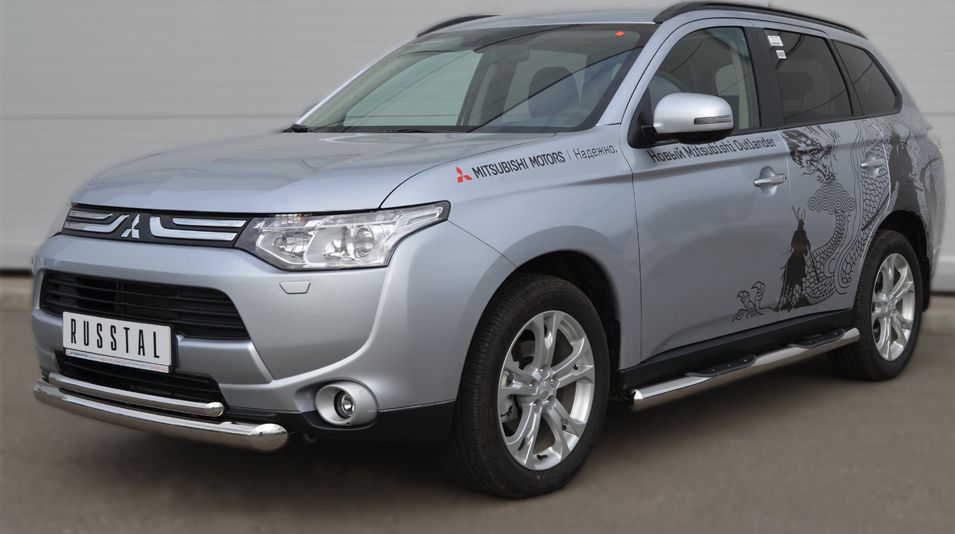 Защита RusStal переднего бампера d76/42 (дуга) для Mitsubishi Outlander III 2012-2014. Артикул MRZ-001050