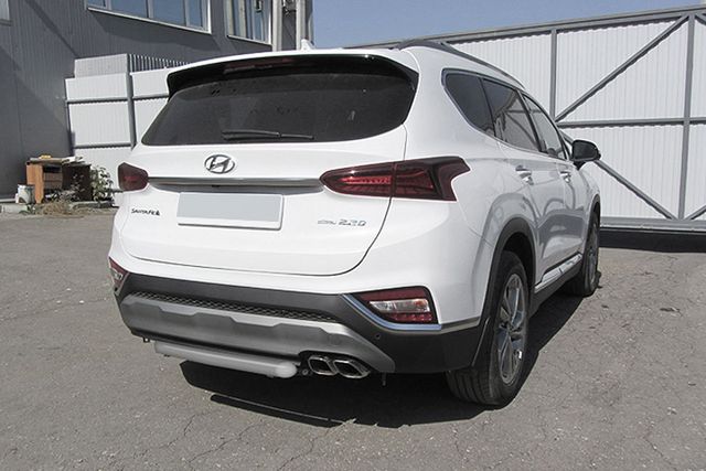 Защита Slitkoff заднего бампера d57 короткая для Hyundai Santa Fe IV 2018-2026 Серебристая. Артикул HSFT18-005S