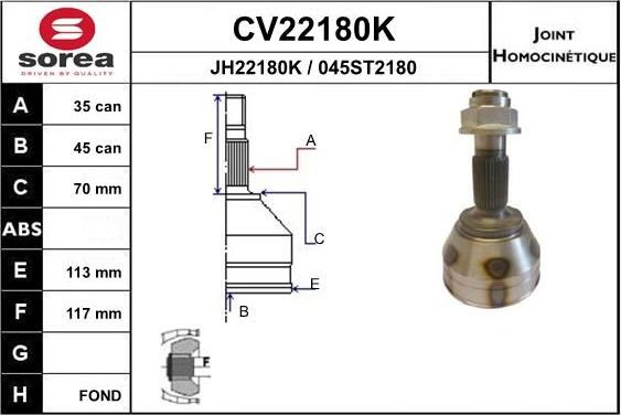 Шрус внутренний (граната) EAI. Артикул CV22180K