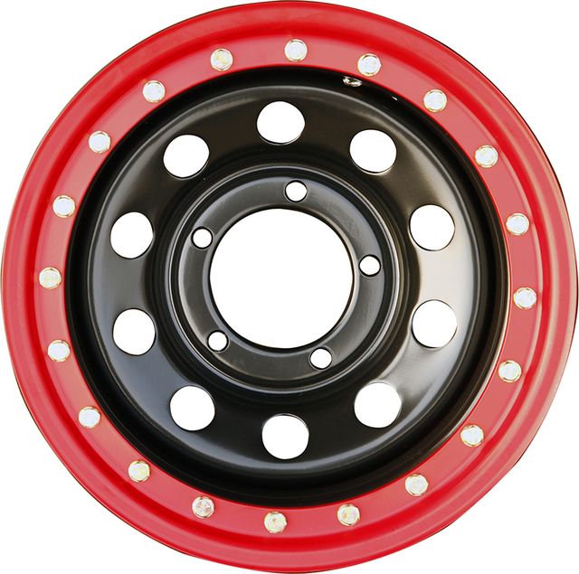 Колёсный диск OFF-ROAD Wheels усиленный стальной черный с бедлоком (красный) 5x139,7 8xR15 d110 ET-19 для Suzuki Vitara I 1988-2006. Артикул 1580-53910BL-19 BD-R