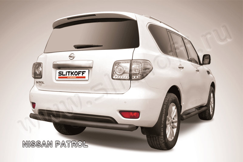 Защита Slitkoff заднего бампера d76 ЧЕРНАЯ матовая для Nissan Patrol Y62 2012-2014. Артикул NIPAT016B
