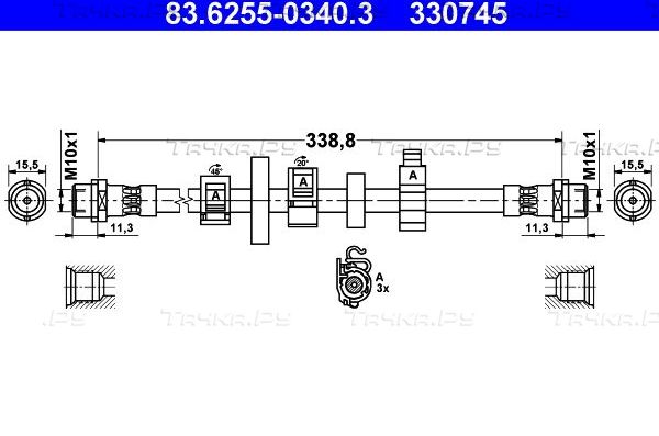 Тормозной шланг ATE передний правый для Volkswagen Transporter T4 1997-2003. Артикул 83.6255-0340.3