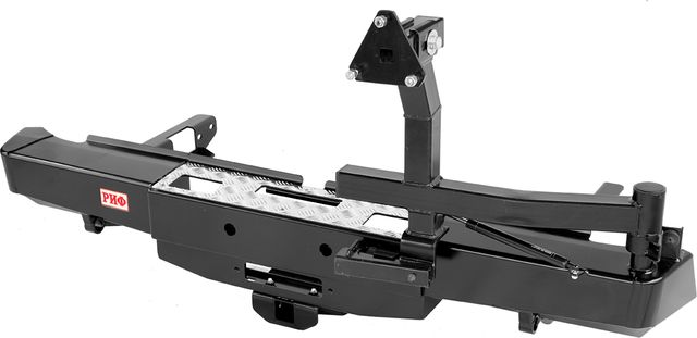 Бампер силовой РИФ задний с площадкой под лебёдку, квадратом под фаркоп и калиткой для Toyota Hilux VIII 2015-2026. Артикул RIFREV-20123