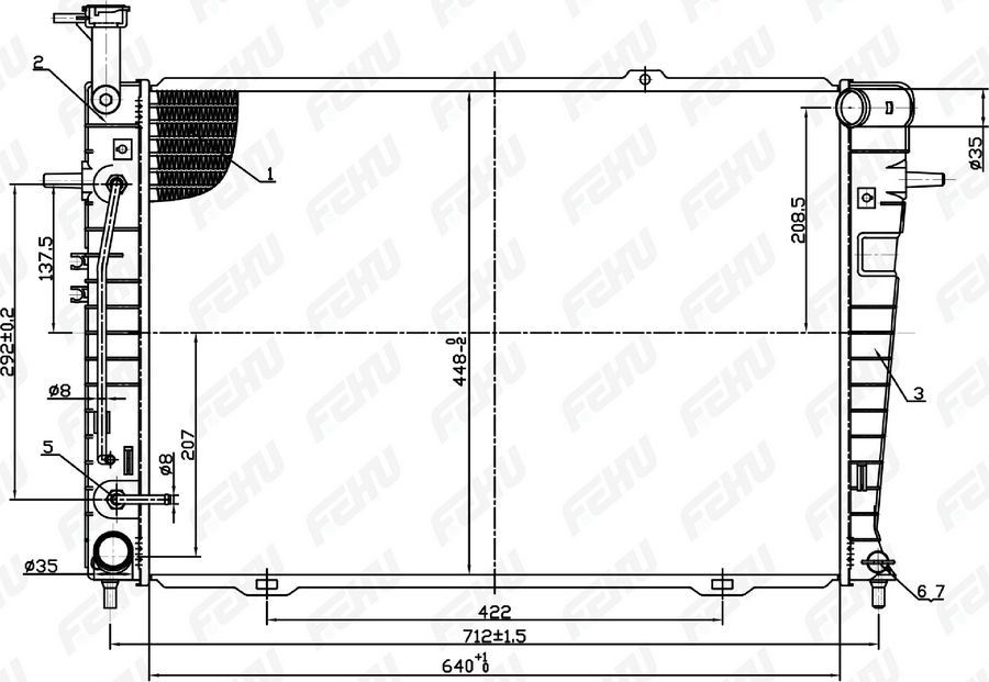 Радиатор охлаждения для Hyundai Tucson/Kia Sportage (04-) G AT (тип Dowoon) (трубка вниз) (Fehu). Артикул frc1438