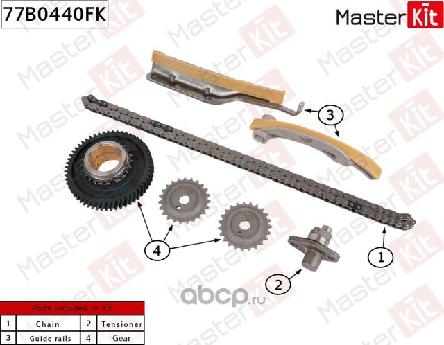 Комплект цепи ГРМ MITSUBISHI 4M42 со звездочками (Master KIT). Артикул 77B0440FK