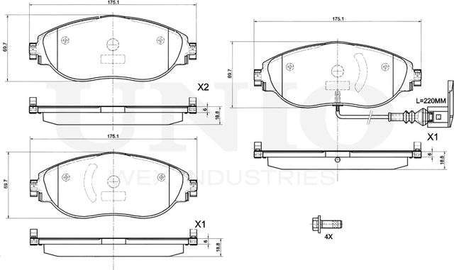 Колодки тормозные дисковые, комплект (Unio). Артикул BRP-20358