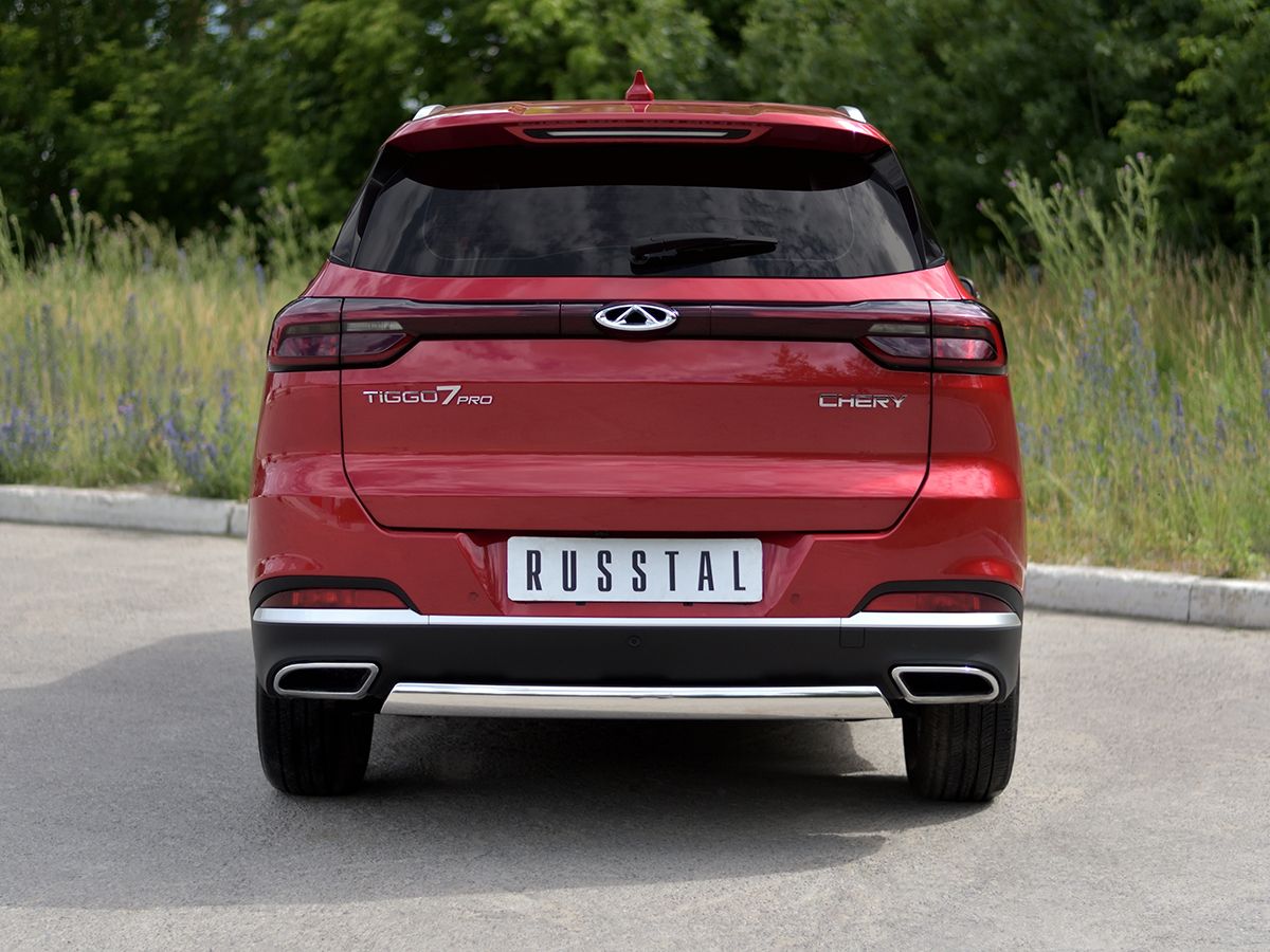 Защита RusStal заднего бампера 75х42 дуга для Chery Tiggo 7 Pro 2020-2026. Артикул CHT7Z-003878