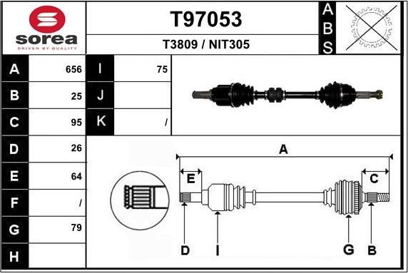 Полуось (привод в сборе, приводной вал) EAI. Артикул T97053