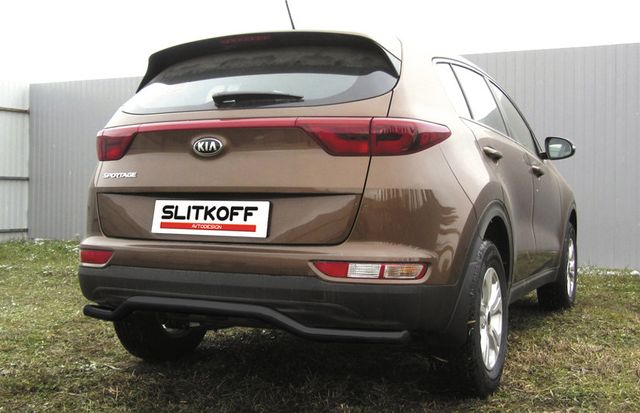 Защита Slitkoff заднего бампера d57 волна для Kia Sportage IV 2016-2018 Черная. Артикул KSP16-008B
